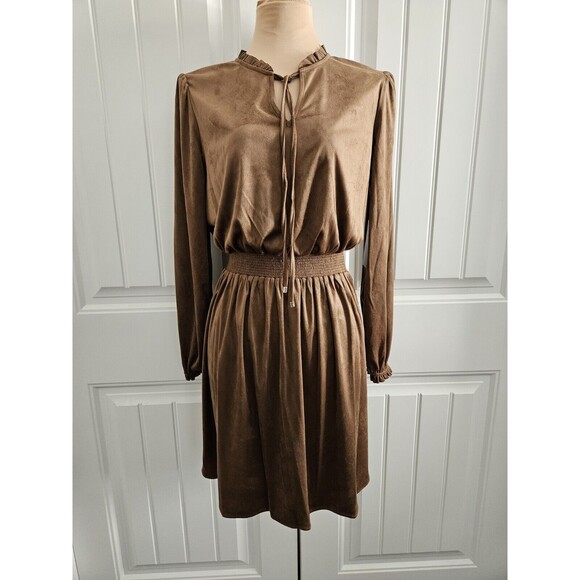 Tommy Hilfiger Faux Suede Boho Dress Elastic Waist Size 8 NWT Bronze Color - Picture 1 of 11